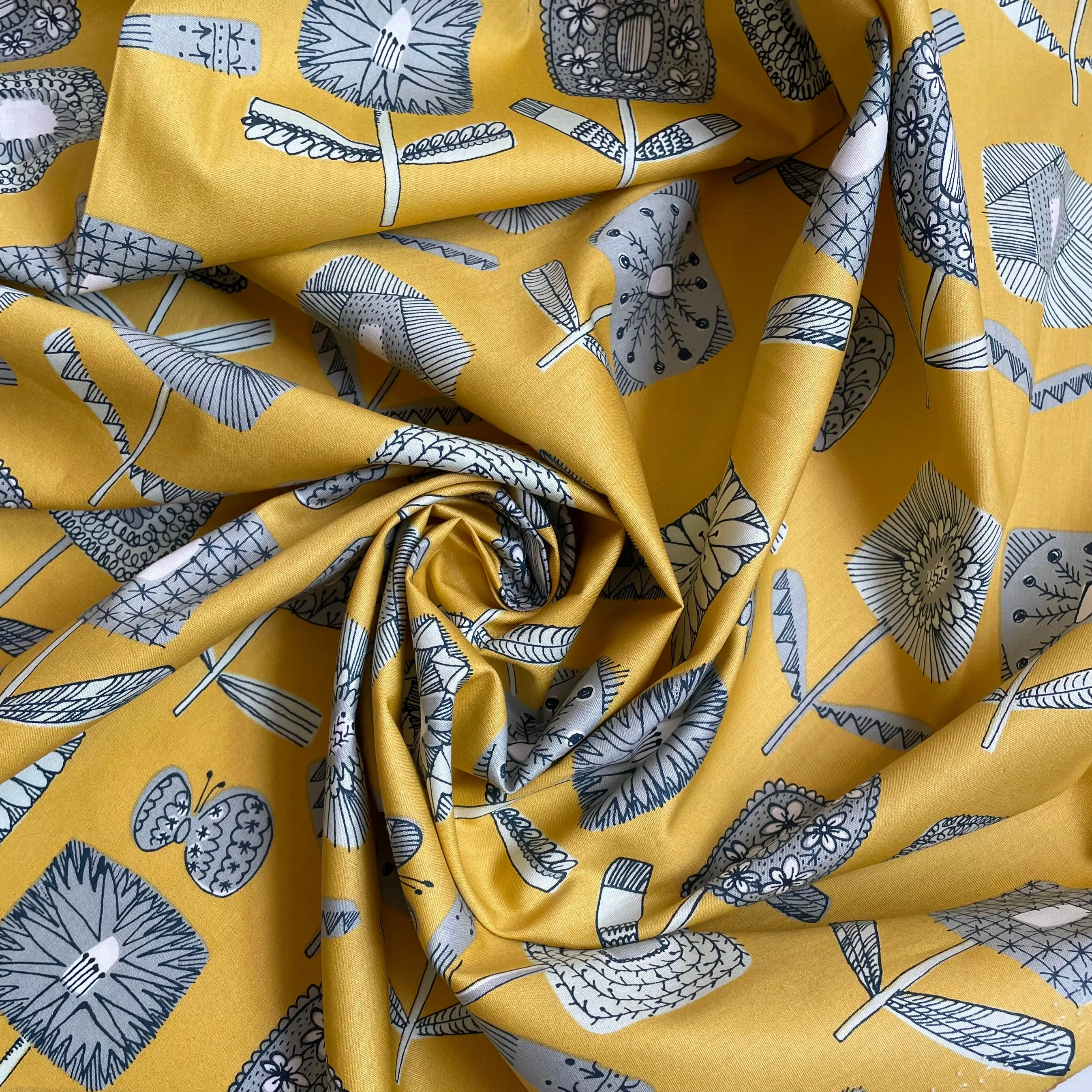 1-3/4 yard Remnant : Kokka Hokkoh Broadcloth - Block Flower Yellow