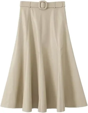 2023 Autumn Women's Casual Loose Fit Imitation Leather Midi Skirt High Waist Skirt