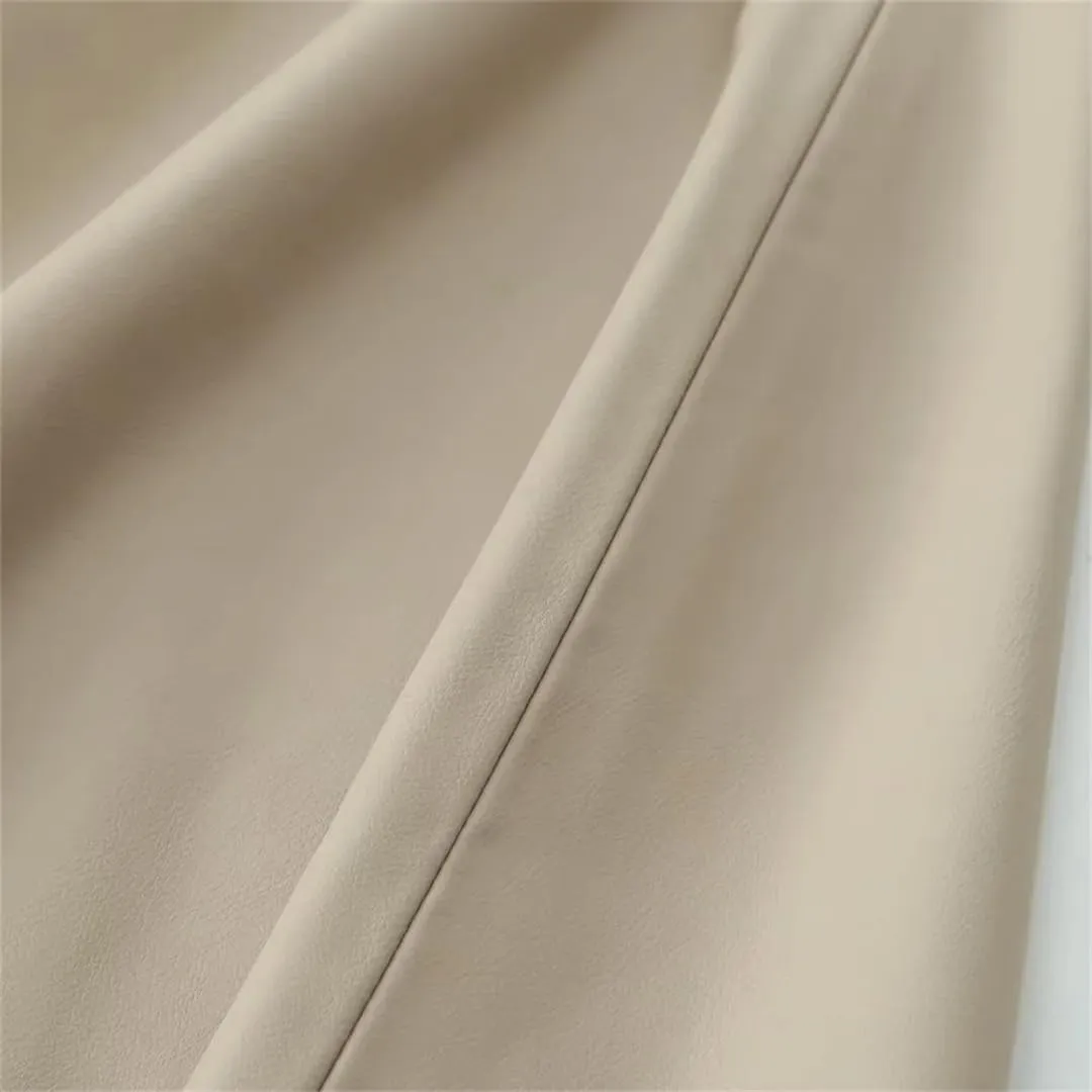 2023 Autumn Women's Casual Loose Fit Imitation Leather Midi Skirt High Waist Skirt