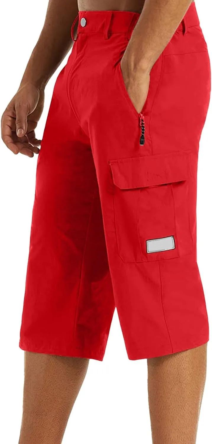 3/4 Cargo Shorts for Men Lightweight Outdoor Climbing Hiking Walking Capri Work Shorts with Multi Pockets Athletic Gym Shorts