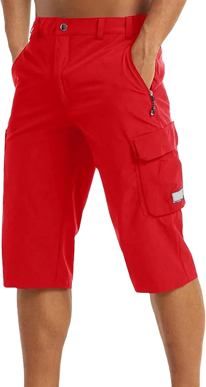 3/4 Cargo Shorts for Men Lightweight Outdoor Climbing Hiking Walking Capri Work Shorts with Multi Pockets Athletic Gym Shorts