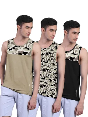 Active Vest For Men's Front Yoke Camouflage Regular Organic Bamboo Vest - Active Fit (Pack of 3)