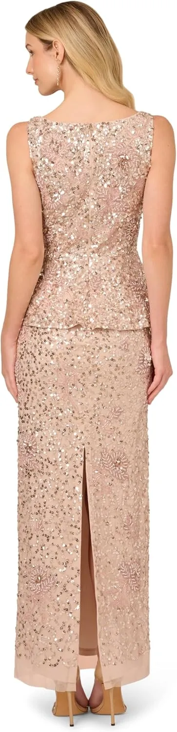 Adrianna Papell Women's Beaded Peplum Long Dress