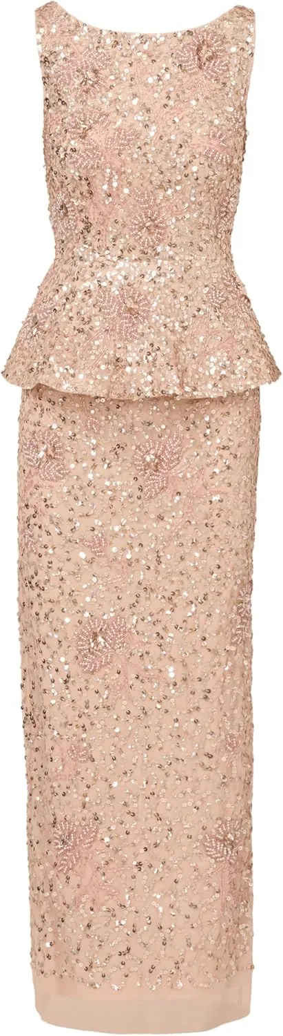 Adrianna Papell Women's Beaded Peplum Long Dress