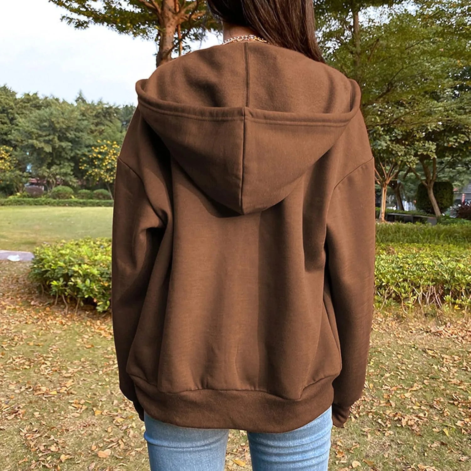aihihe Zip Up Hoodie Women Oversized Lightweight Jackets Coats Long Sleeve Drawstring Hoodie Sweatshirt
