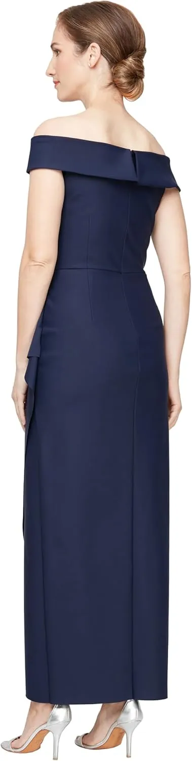 Alex Evenings Women's Slimming Long Side Ruched Mother of The Bride Dress W/Cascade Ruffle Skirt (Petite and Regular Sizes)