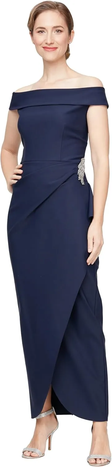 Alex Evenings Women's Slimming Long Side Ruched Mother of The Bride Dress W/Cascade Ruffle Skirt (Petite and Regular Sizes)