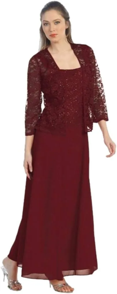 Aniywn Women Plus Size Two Piece Long Sleeve Party Dress Lace Solid Color Elegant Long Maxi Dress Mini Dress