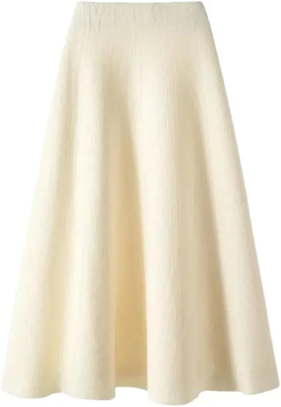 Autumn Knitted Pleated Skirt Women's Midi Elastic High Waist A-Line Sweater Skirts