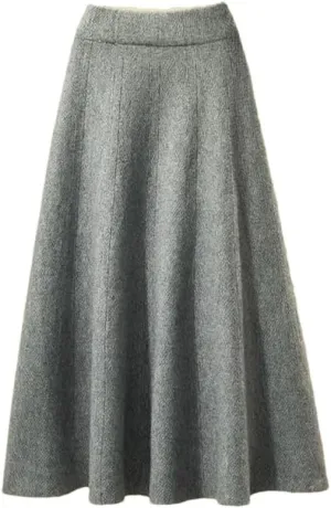 Autumn Knitted Pleated Skirt Women's Midi Elastic High Waist A-Line Sweater Skirts