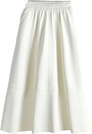 Autumn Winter Female Faux PU-Leather Midi Skirts Patchwork High Waist A-Line Umbrella Skirts Pockets