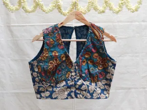 Azure Blue Hand painted Kalamkari blouse