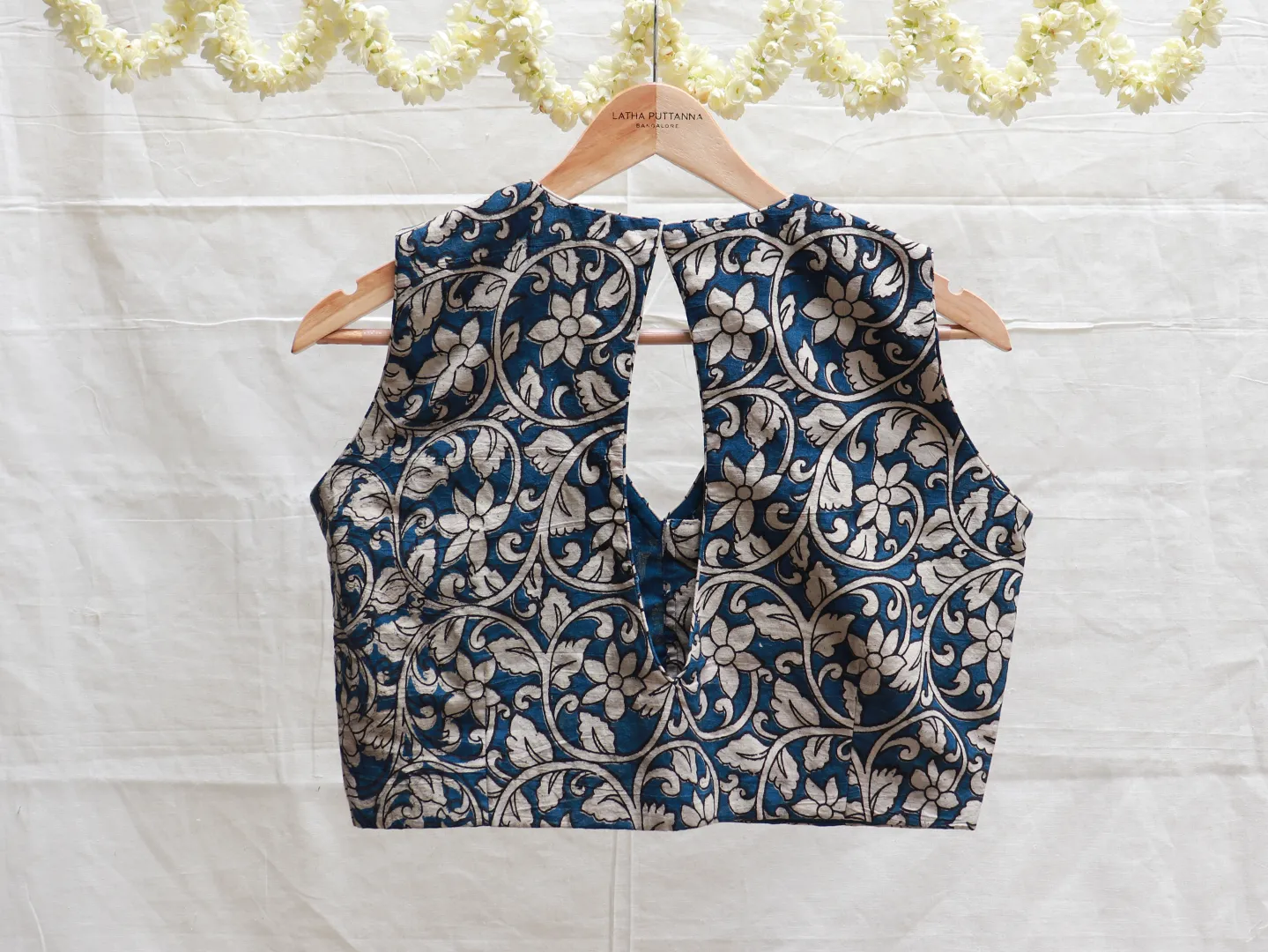 Azure Blue Hand painted Kalamkari blouse