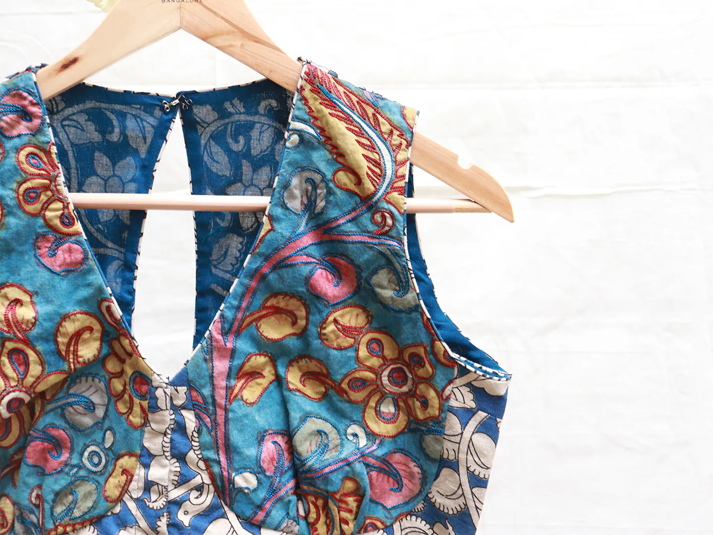 Azure Blue Hand painted Kalamkari blouse