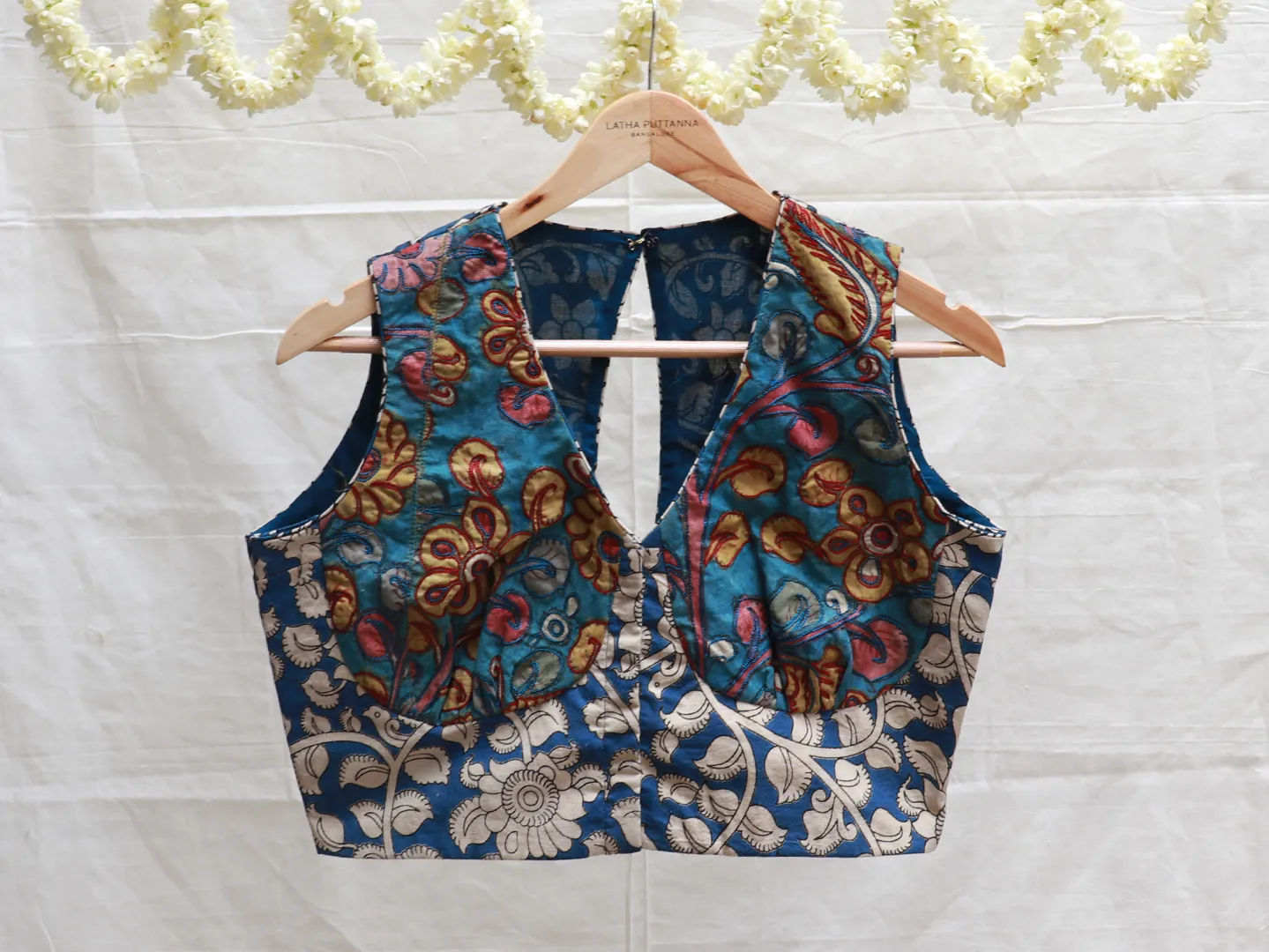 Azure Blue Hand painted Kalamkari blouse