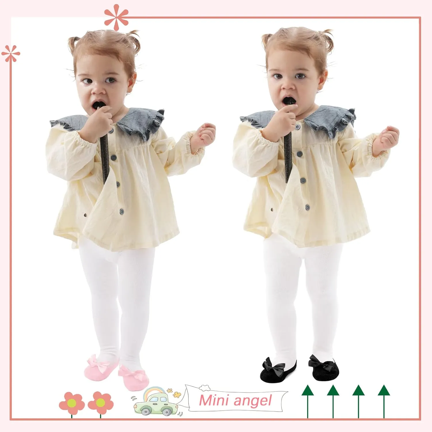 Baby Tights Non Slip Baby Girl Tights Plain/Shoe-Look Leggings Seamless Pantyhose Warm Cotton Leggings Non-Skid