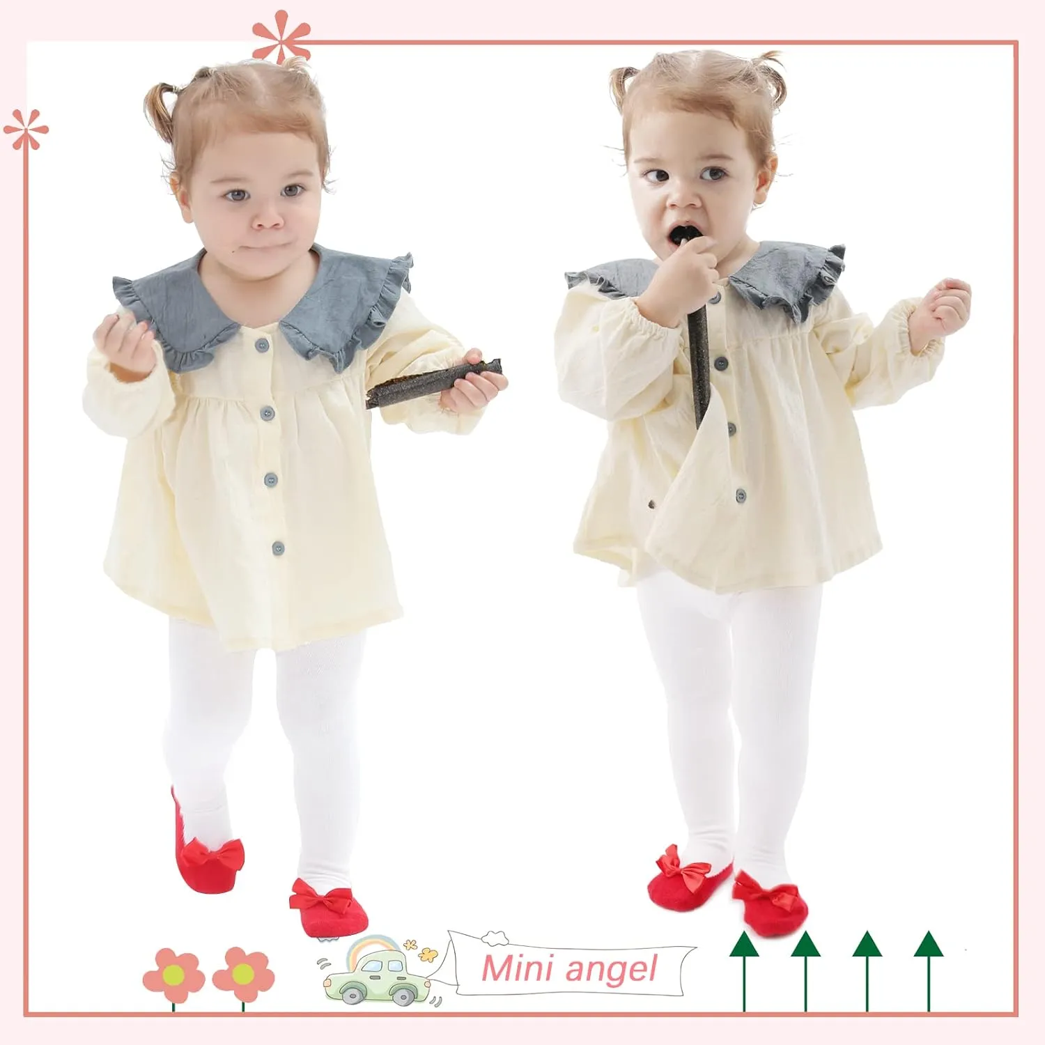 Baby Tights Non Slip Baby Girl Tights Plain/Shoe-Look Leggings Seamless Pantyhose Warm Cotton Leggings Non-Skid