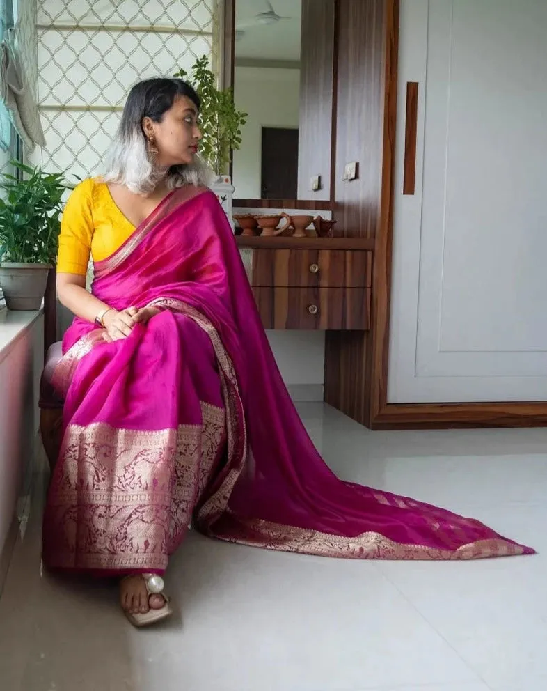 Beautiful Magenta Cotton Silk Saree