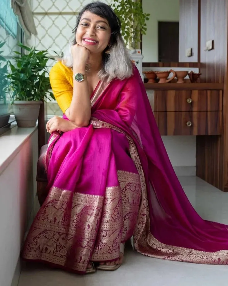 Beautiful Magenta Cotton Silk Saree