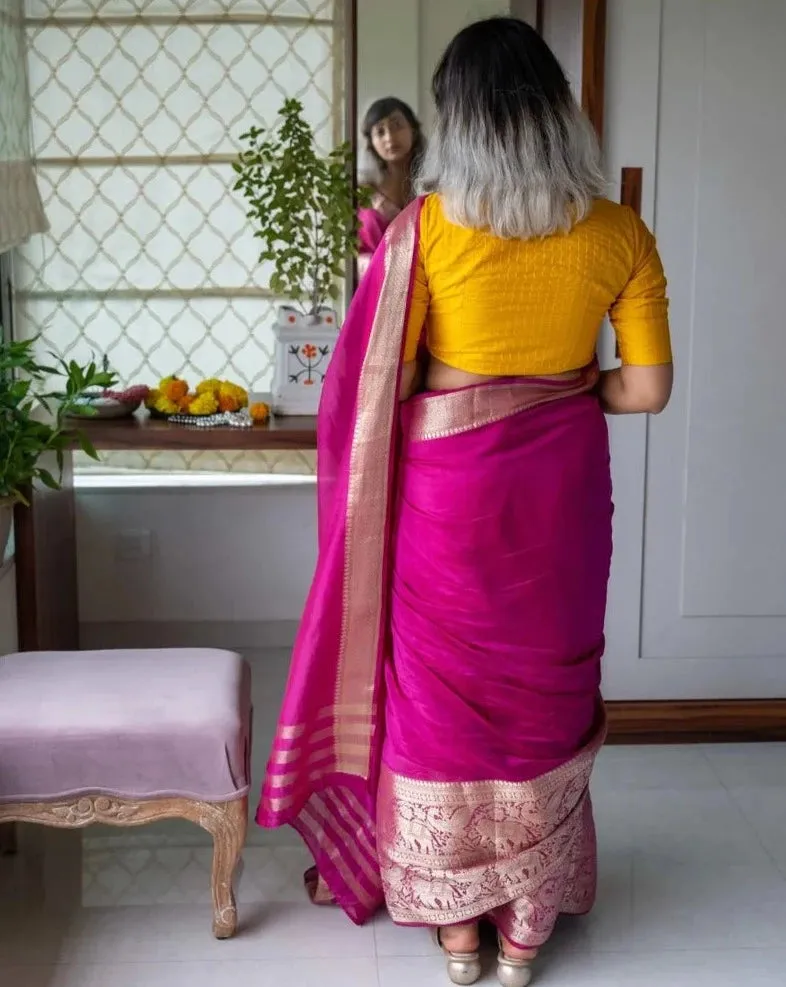 Beautiful Magenta Cotton Silk Saree