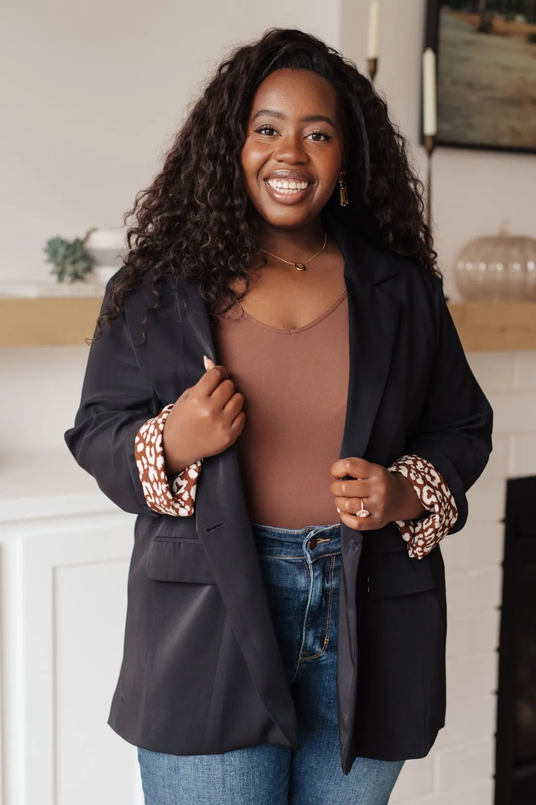 Black Blazer with Cheetah Print Lining