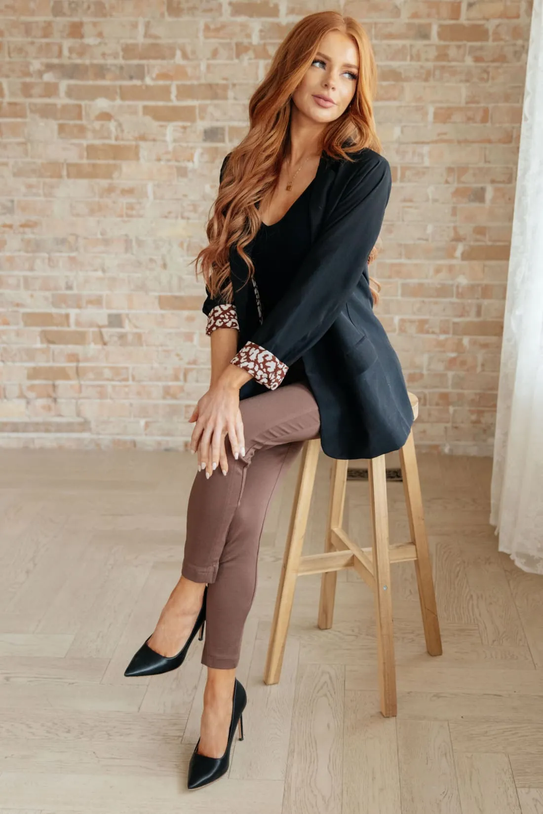 Black Blazer with Cheetah Print Lining