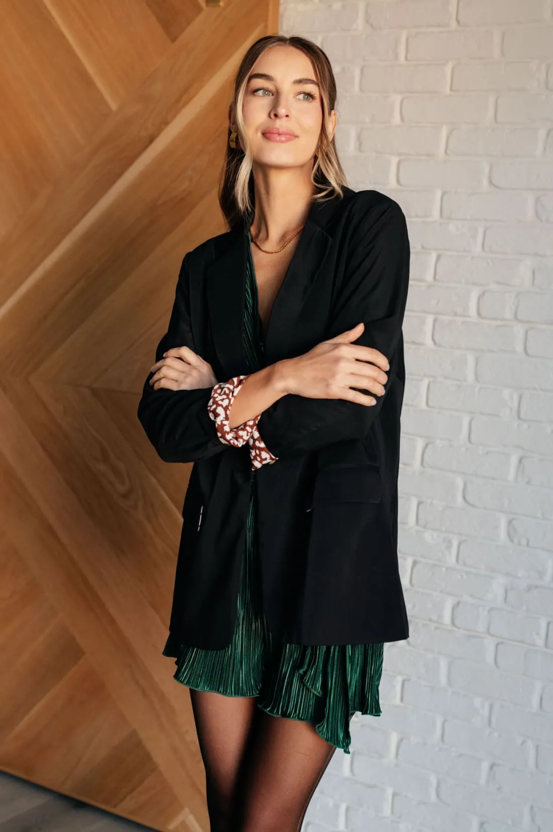 Black Blazer with Cheetah Print Lining