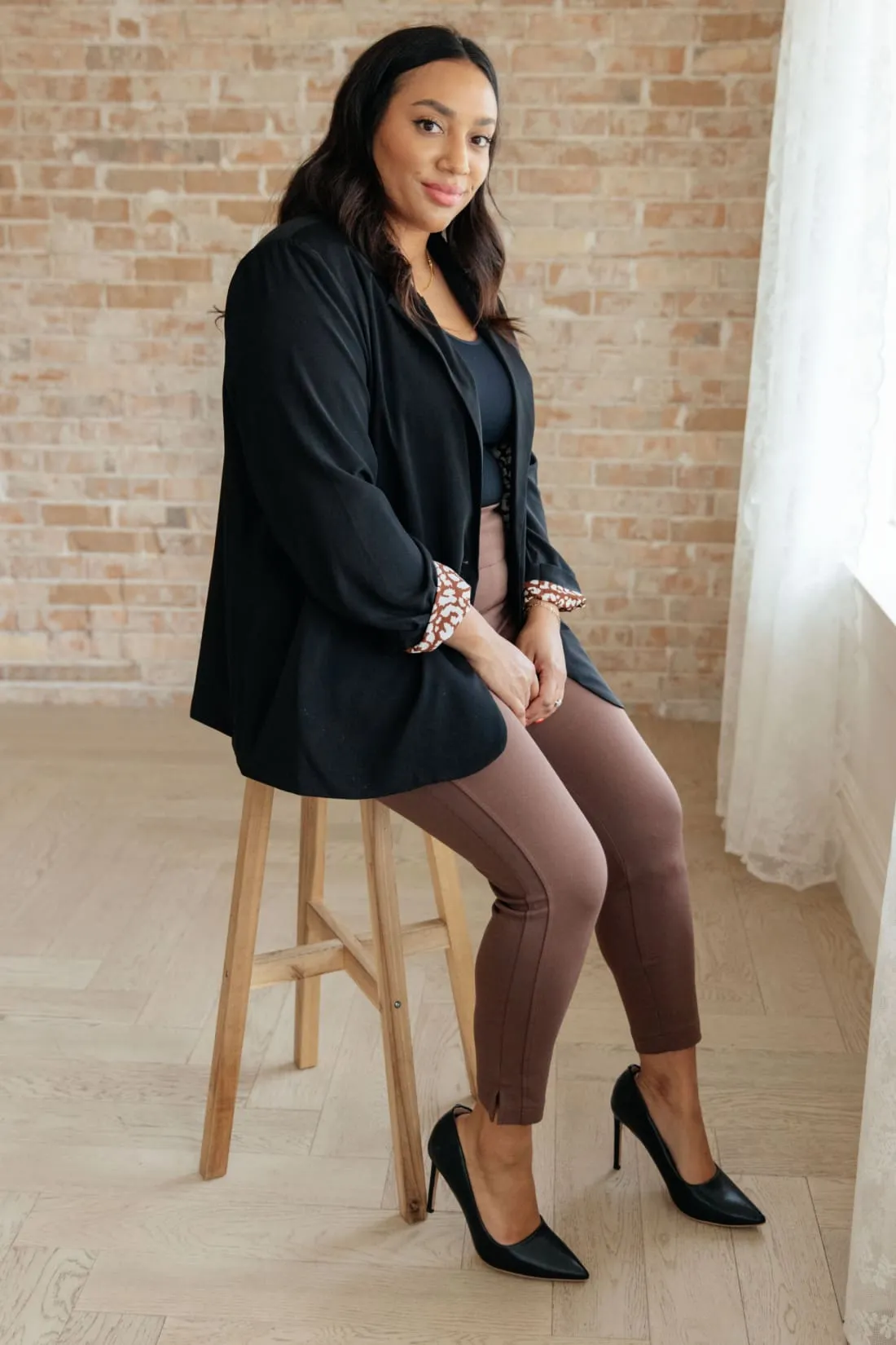 Black Blazer with Cheetah Print Lining