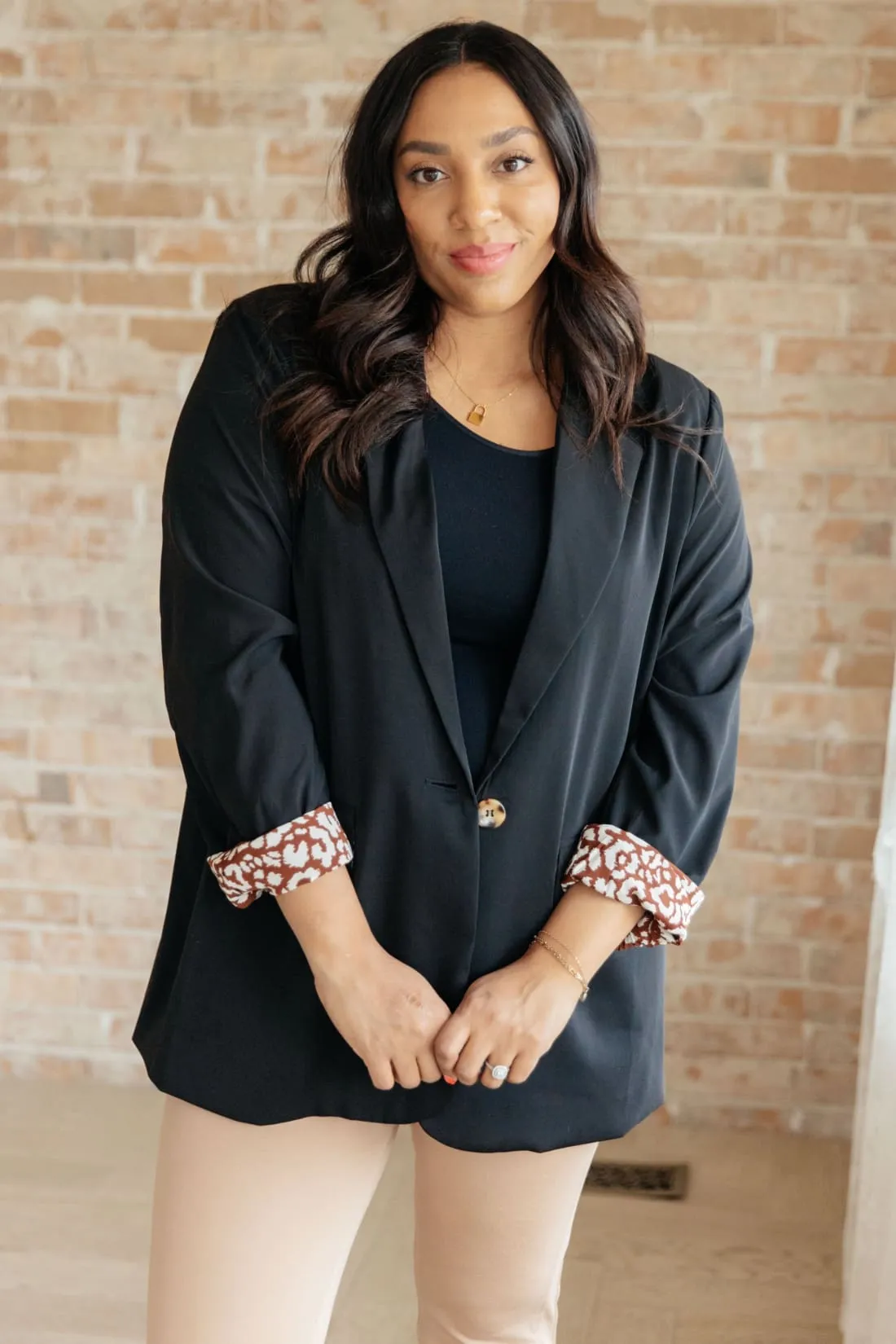 Black Blazer with Cheetah Print Lining