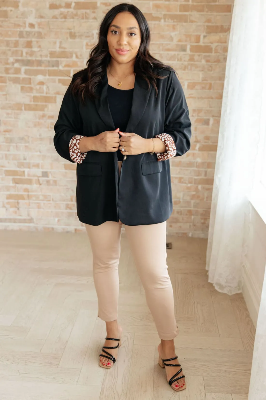 Black Blazer with Cheetah Print Lining