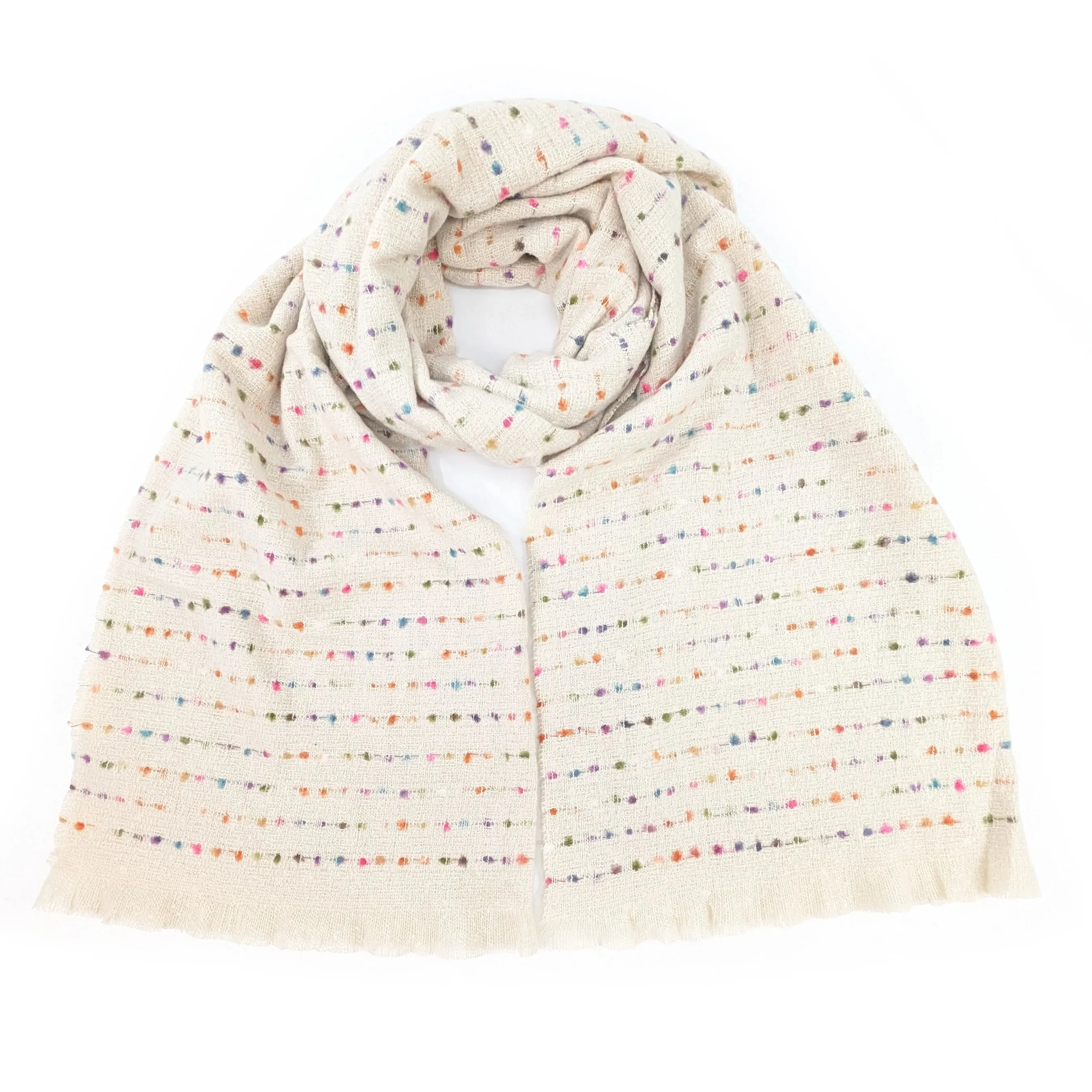 Black Ginger 180cm Cream Malina Spotted Scalloped Edge Scarf - 736-433