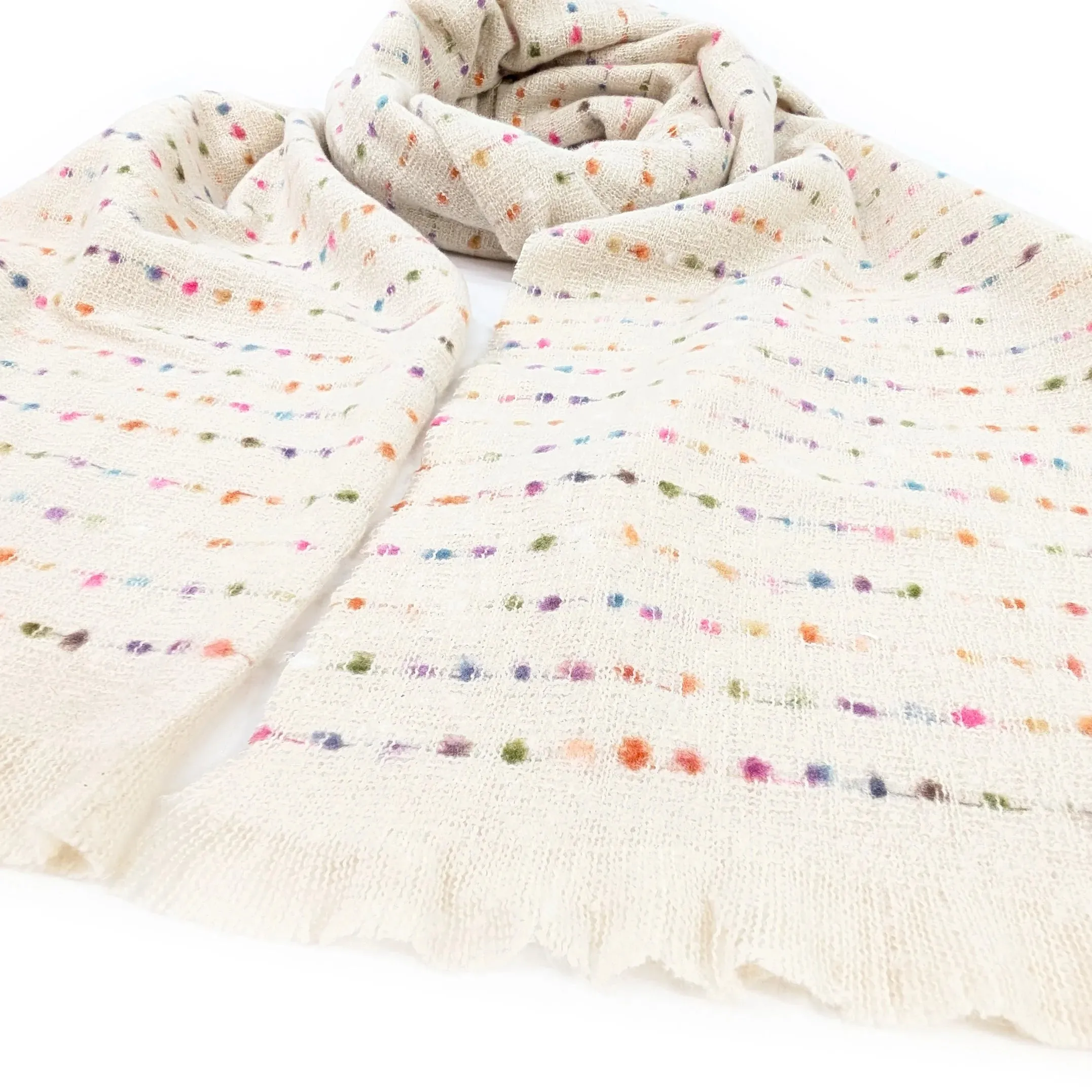 Black Ginger 180cm Cream Malina Spotted Scalloped Edge Scarf - 736-433