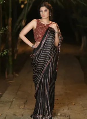 BLACK MODAL SILK SAREE WITH STRIPED PATTERN
