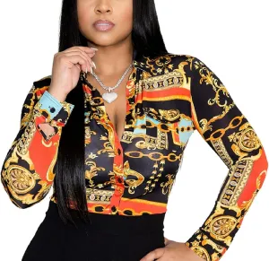 Blouses for Women Dressy Casual Colorful Long Sleeve Shirt Floral Print Tops Loose Collar Sexy T-Shirts Fashion 2023