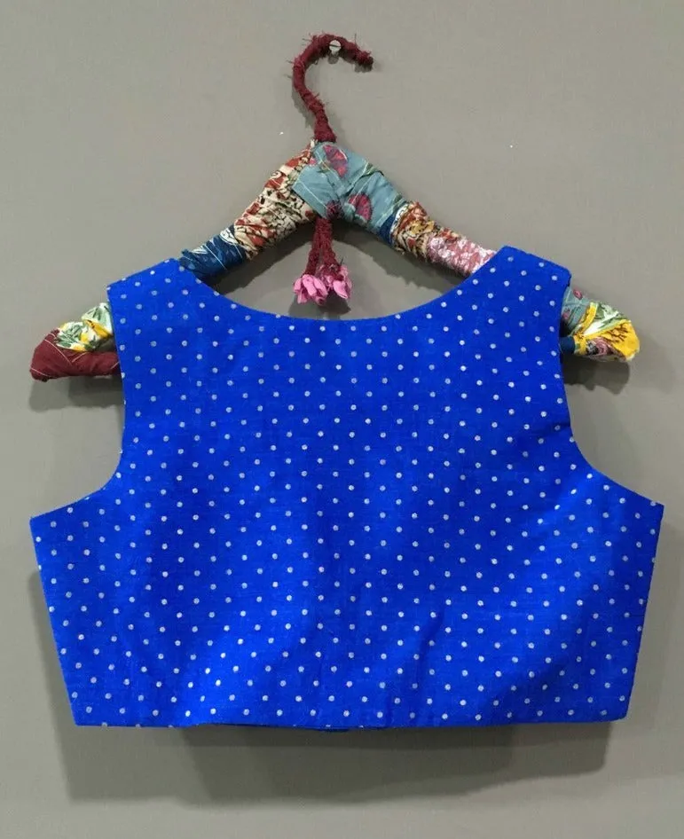 Blue Matte Silk Sleeveless Readymade Blouse
