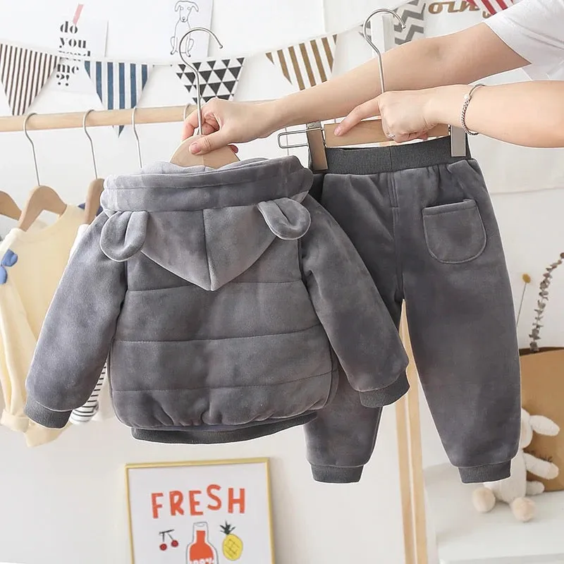 Boys Winter Wear Grey Bear Motif 3 Pcs Set
