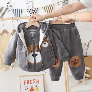 Boys Winter Wear Grey Bear Motif 3 Pcs Set