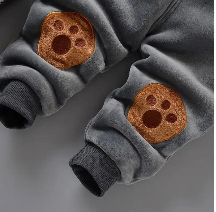 Boys Winter Wear Grey Bear Motif 3 Pcs Set