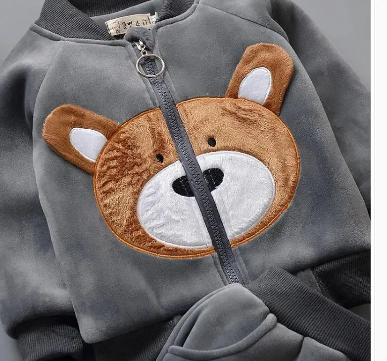 Boys Winter Wear Grey Bear Motif 3 Pcs Set