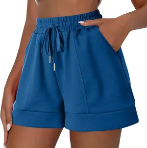 Casual Shorts for Women Summer Wide Leg Pants Elasticated Waist Relaxed Fit Lounge Shorts with Pockets
