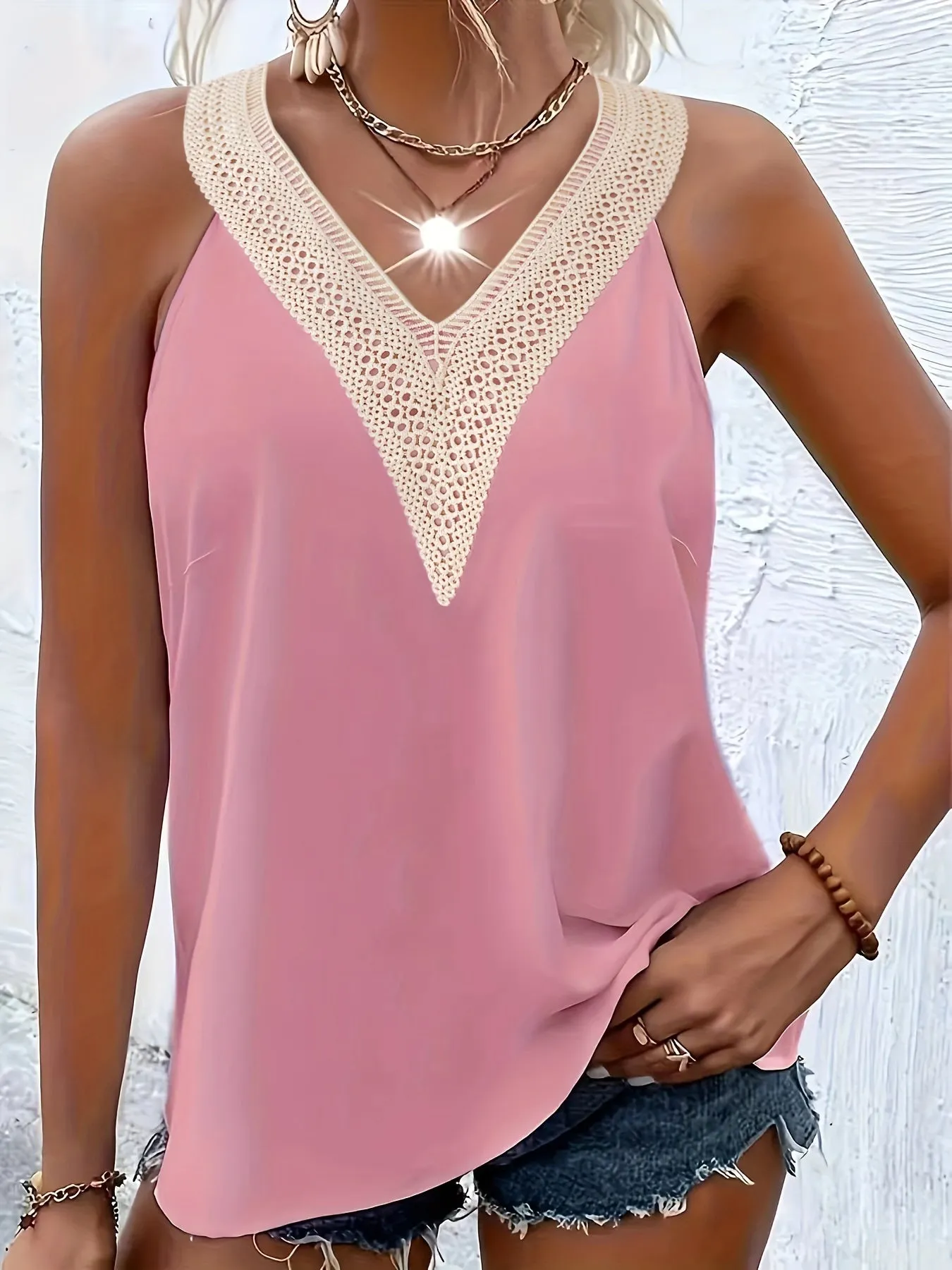 Chic Plus Size Lace V Neck Tank Top for Women