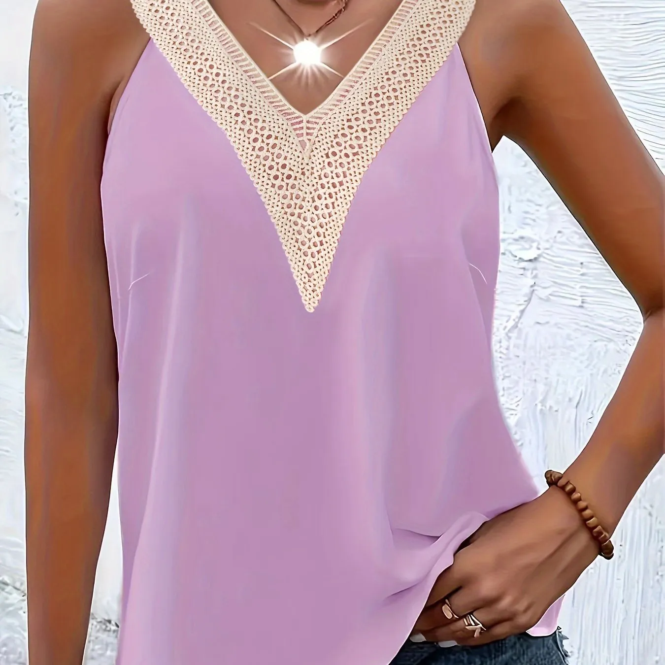 Chic Plus Size Lace V Neck Tank Top for Women