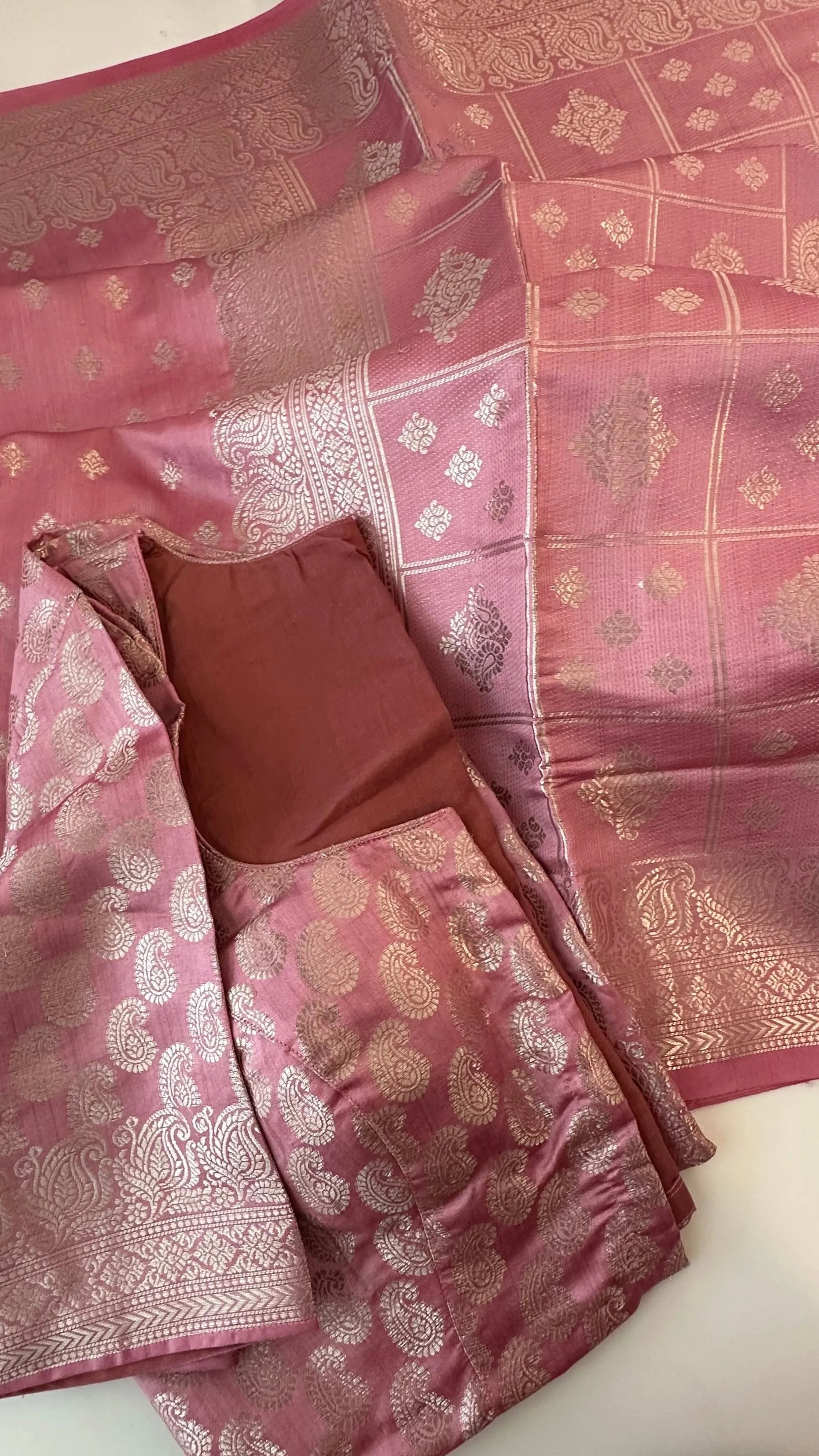 Chinya silk with silver zari with stitched blouses