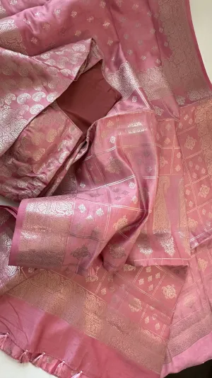 Chinya silk with silver zari with stitched blouses
