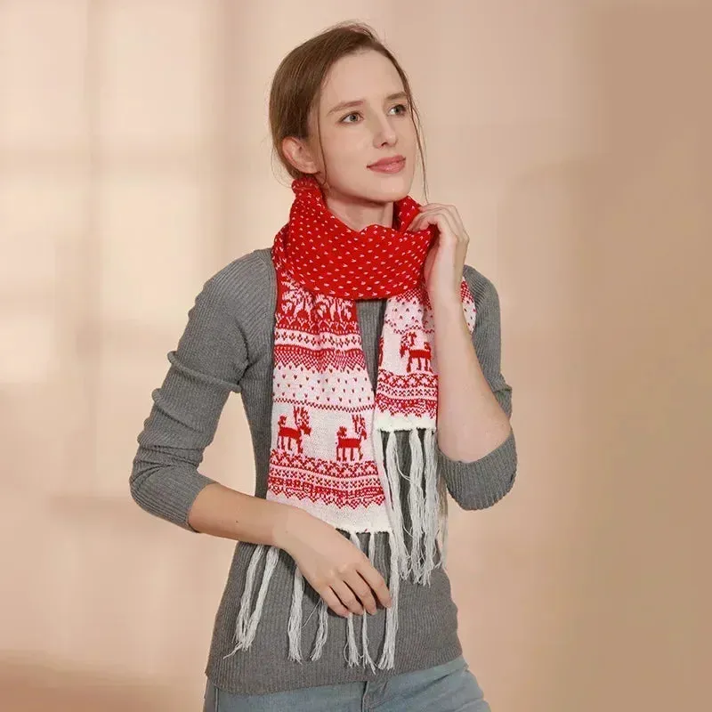 Christmas Red Cartoon Reindeer Snowflake Warm Scarf
