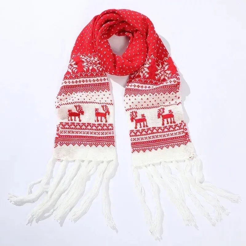 Christmas Red Cartoon Reindeer Snowflake Warm Scarf