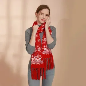Christmas Red Cartoon Reindeer Snowflake Warm Scarf
