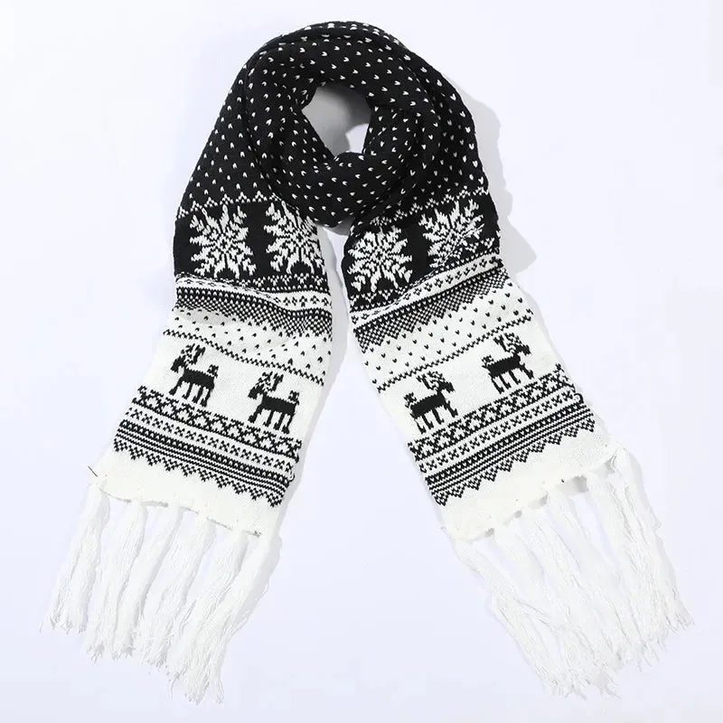 Christmas Red Cartoon Reindeer Snowflake Warm Scarf