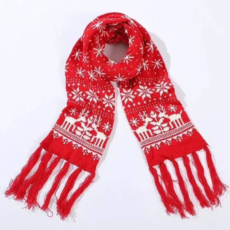 Christmas Red Cartoon Reindeer Snowflake Warm Scarf