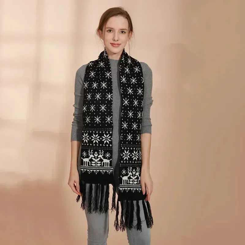 Christmas Red Cartoon Reindeer Snowflake Warm Scarf